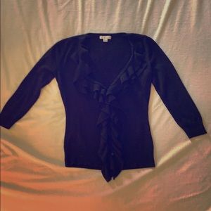 V-neck ruffle button down sweater